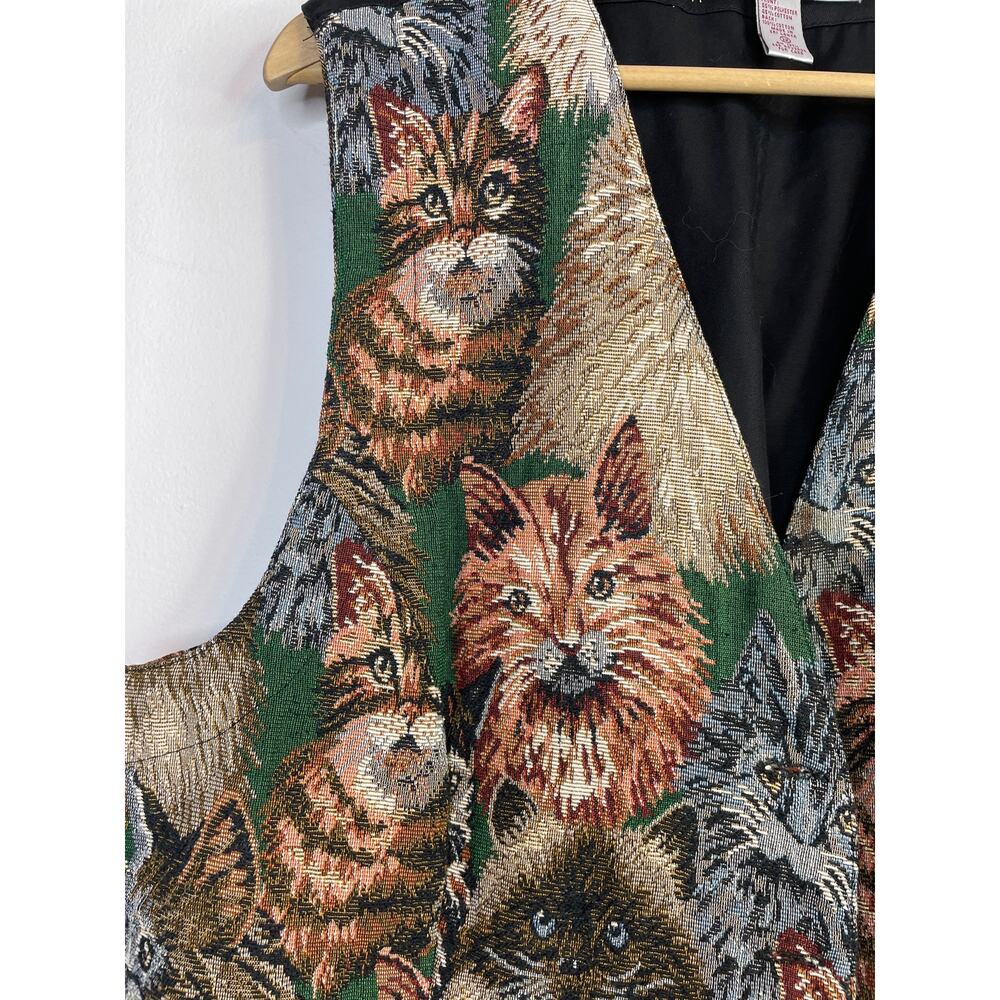 Vintage 90s Karen Scott Cat Cats Kitties Tapestry Vest Waistcoat Plus Size 2X - Picture 5 of 12